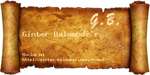 Ginter Balambér névjegykártya
